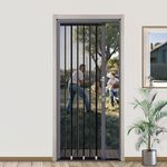 Retractable Screen Door 74x90 inch, Folding Door with Aluminum Frame and Metal Screen, Keep Bugs Out Let Breeze in, Heavy Duty Sliding Screen Door for Doorway Front Door Bedroom Living Room Grey