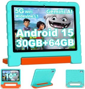 2025 Kids Tablet 10 inch Android 15 Tablets for Kid Octa-Core, 30GB+64GB (TF 1TB), Toddler Tablet with Shockproof Case, 5G WiFi, Parental Control, Widevine L1, Gemini AI, Split Screen, BT5.0-Green