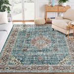 LuxFocus Rugs Living Room Large Carpet Green 160x230 cm Vintage Medallion Area Rug Machine Washable Rug Classic Oriental Design Floor Mat for Bedroom Dining Room Soft Medium Pile Stain Resistant