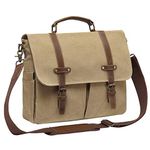 Messenger Bag for Men，Kasqo 15.6 Inch Canvas Laptop Bag Water Resistant Shoulder Bag Vintage Satchel Bag Computer Briefcase for Office Business Travel College,Khaki