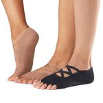 Toesox Grip Elle Half Toe 2 Pack Black and Nude Medium