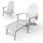 Adirondack Chair with Ottoman, Folding Adirondack Chair with Cup Holder, Weather Resistant, HDPE Pre-Assembled Outdoor Chairs for Porch, Pool, Deck, Backyard, Garden, White