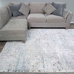 Plush Striped Abstract Designer Living Room Area Rug Navy Blue Metallic Silver Grey Lounge Bedroom Rugs 160cm x 230cm