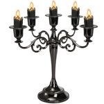 YOUEON 5 Arms Candelabra, 26.4 cm Tall Glossy Black Candlestick Holder, Gothic Candelabra Candle Holder for 2.5 cm Diameter Pillar Candles, Centerpiece for Wedding, Church, Fireplace, Halloween