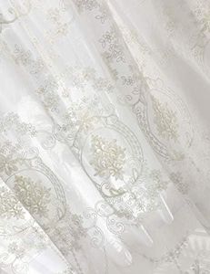 Lactraum Rideau de salon blanc transparent brodé vintage voile classique normal avec ruban universel 200 x 245 cm