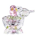 HDCRYSTALGIFTS Crystal Double Birds Figurines Glass Animal Ornament Bird Collection Paperweight Table Centerpiece Ornament(Pink and Clear)