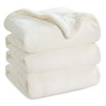 Bedsure Sherpa Fleece Blanket Queen Size for Bed - Thick and Warm Blankets, Soft and Fuzzy Queen Blanket for Bed, Cream, 90x90 Inches