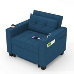 DURASPACE Sleeper Chair 3-in-1 Convertible Chair Bed Pull Out Sleeper Adjustable Armchair Sofa Bed with USB Ports, Side Pocket, Cup Holder for Small Space (Navy Blue)