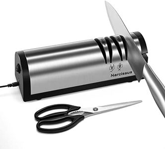 Narcissus Knife Sharpener, Professional 2 Stage Electric Knife Sharpener for Quick Sharpening & Polishing, with Scissors Sharpener and Metal Dust Collection Box, Stainless Steel, Silver