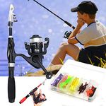 Kids Telescopic Fishing Rod and Spinning Reel Combo Set-with Fishing Line-Grip Etc-Fishing Gears Travel Bag For Beginners Boys Girls Youth (Black)