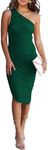 PRETTYGARDEN Women's Ruched Bodycon Dress One Shoulder Sleeveless Party Cocktail Midi Pencil Dresses (Dark Green,Small)