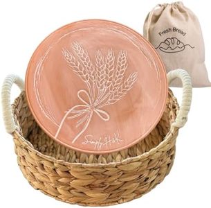 Simply H&K Bread Warmer Basket with Stone - Includes Reusable Bread Bag - 11" Round Basket with 10" Terracotta Stone - House Warming Gifts for Bakers - Instructions for use and cleaning