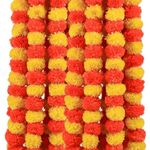 DRYPHON Artificial Flowers for Decoration, Marigold Garlands Decoration Home Decor Items, Diwali Decoration Items for Home Decor, Pooja Room Decorations, Ganpati Decoration (Multicolour, Pack of 10)