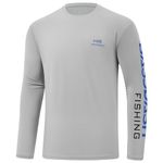 BASSDASH Men’s UPF 50+ Sun Protection Long Sleeve Shirts Quick Dry Performance SPF UV Shirt for Outdoors Fishing Hiking FS31M, Cool Grey/Vivid Blue Logo, Large