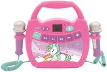 Lexibook MP320UNIZ Unicorn Portable Digital Karaoke Player for Kids Microphones, Light Effects, Bluetooth, Recording and Voice Changer Functions, Rechargeable Battery, Purple, Multicolor, Pink