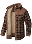 Mr.Stream Men's Cotton Plaid Fleece Lined Work Snap Casual Sherpa Flannel Shirt Jackets 3251 Red Coffee L