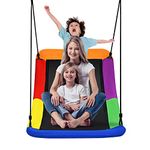 Costzon 700 lbs Giant 60'' Skycurve Platform Saucer Tree Swing Set for Kids and Adult, Indoor/Outdoor Swing w/Oxford Fabric, Adjustable Hanging Ropes, Suitable for Park, Playground (Multicolor)