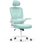 Naspaluro Ergonomic Office Chair: High Back Desk Chair with C-Shape Lumbar Support,Tiltable Backrest,Adjustable Headrest, Flip-up Armrests,Swivel Mesh Computer Chair for Home Office,Study,Gaming,Green