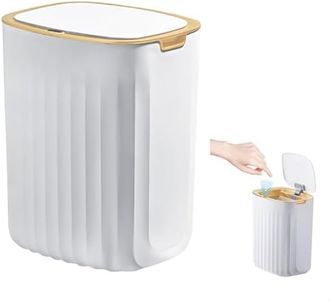 Automatic Trash Can with Lid for Bathroom, 12 Liter Slim Smart Garbage Can, Plastic Waterproof Motion Sensor Rubbish Bin for Bedroom, Living Room, Kitchen, Office (Gold)