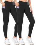 CAMBIVO Leggings for Women High Waisted Yoga Pants with Pockets Tummy Control Workout Running Sports Black Leggings