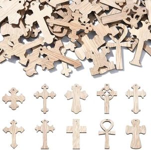 KitBeads 200pcs Wooden Cross Cutouts Unfinished Religious Wooden Ornaments Blank Crucifix Charms for Home Kitchen Living Room Decorations