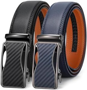 VONMELLI Mens Belt 2 Pack, Leather Ratchet Belt for Men Dress Belt with Adjustable Buckle, L Black Blue