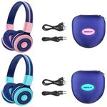 SIMOLIO Kids Headphones Wireless 2 Pack, Bluetooth Headphones for Kids with 75dB,85dB,94dB Volume Limit, with Mic & Hard Case, Children Headphones with Share Jack for Girls Boys,Toddlers (Pink+Mint)