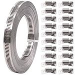 Glarks 21Pcs 33 Feet Long Worm Gear Hose Clamp with Fasteners, 304 Stainless Steel Large Adjustable Pipe Clamps with 12Pcs Fasteners for Ductwork, Pole Securing and Strapping (33FT Strap+20 Fasteners)