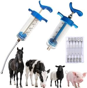 2Pcs 50ML Drencher Medicine, Reusable Adjustable Drench Gun Goat Syringe with Drench Gun Nozzle 10 Needles, for, Cattle, Sheep, Horse, Pig, Large Animal Feeding Syringe