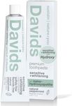 Davids Fluoride Free Nano Hydroxyapatite Toothpaste for Remineralizing Enamel & Sensitive Relief, Whitening, Antiplaque, SLS Free, Natural Peppermint, 4 oz, Made in USA…