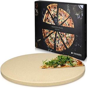 Navaris Pietra Refrattaria per Pizza XXL Ricettario - Cuocere nel Forno di Casa Pane Pizze - Teglia Rotonda Ø 35cm Cordierite - Cottura Fino a 800°