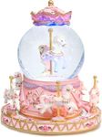 QINGYA Carousel Music Snow Globes,w/Gift Wrapped,Unicorn Music Box for Girls with Castle in The Sky Melody,Birthday Valentine Gifts for Daughter Granddaughter Women