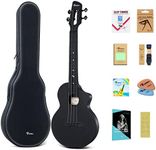 Rosen Concert Ukulele Carbon Fiber Ukelele for Adult Kids Beginners Kit, 23 inches Travel Ukeleles with All Ukulele Starter Accessories(Black)