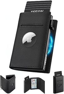 YESIIW Airtag Wallet for Mens Compatible with Apple AirTag, RFID Blocking Leather Smart Mens Wallet Air Tag Wallets, Pop Up Card Holder with Money Clip and ID Window Black