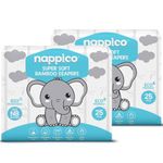 Nappico Ultra Soft Organic Bamboo Diapers | Newborn Size (Up to 4 kg) | Tape Diapers | Super Dry | Quick Absorption | Wetness Indicator | Leak-Proof | Rash-Free | Unisex | 25 Count | Pack of 2