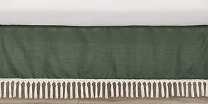 Sweet Jojo Designs Dark Green Boho Chic Girl Boy Unisex Baby Crib Bed Skirt Nursery Dust Ruffle Solid Sage Hunter Ivory Bohemian Gender Neutral Linen Macrame Modern Farmhouse Designer Minimalist Tuft