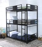 Furnline Queen Metal Glossy Finish Bunk Bed Frame for Kids|| Wood Twin Over Twin Bunk Bed with Ladder|| Underbed Storage (Black)