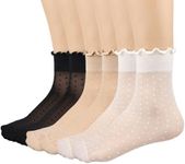 Mcool Mary 12 Pairs Women's Sheer Ruffle Socks Nude Stocking Summer Ultra Thin Cool See Through Silk Ankle Socks for Women, 12pairs(white+nude+black)-1