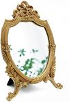 Eaoundm Antique Gold Resin Frame Decorative Wall Mirror Makeup Mirror Tabletop Mirrors, for Bedroom Living-Room Dresser Decor 8.2W x 13 L inchs