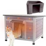 Aivituvin Cat House for Outdoor Cats Insulated Feral Kitty Shelter with Warm Liner for Winter Waterproof Rabbit Hutch for Bunnies (Grey, Large with Liner)