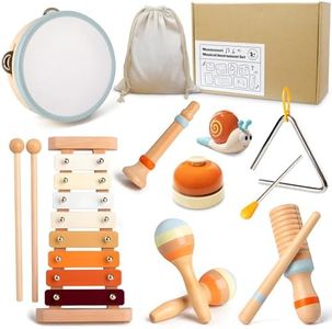 JOSEN Baby Musical Instruments, Montessori Musical Toys for Toddlers, Wooden Percussion 8-in-1 Instruments Set Modern Boho Xylophone Educational Gifts for Kids 3+ with Storage Bag