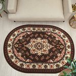 Antep Rugs Alfombras Oriental Traditional 5x7 Non-Skid (Non-Slip) Low Profile Pile Rubber Backing Indoor Area Rugs (Brown, 5' x 7' Oval)