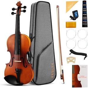 Fesley Violin Fiddle Beginner Set: 1/2 Matt Violin Kit for Student, Acoustic Violin with Hard Case, Solidwood Hand Made Violin Starter Kit with Violin Bow, Rosin, Shoulder Rest, Tuner, Extra Strings