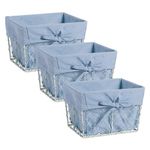 DII Z01913 Farmhouse Vintage Food Safe Metal Chicken Wire Storage Baskets with Removable Fabric Liner for Home Décor or Kitchen Use, Set of 3, White with Washed Denim