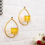 Homesake Metal Decorative Golden Drop Wall Sconce Candle Holder, Pack of 2