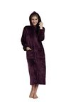 Westkun Unisex Dressing Gowns with Zip and Hood Warm Robes Flannel Housecoat for Women and men Fleece Full Length Zippered Long Nightgown Bathrobe(Burgundy A,XL)