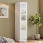 Wakefit Wardrobe | 1 Year Warranty | Cupboard, Almirah, Wardrobe Wooden, Wardrobe for Clothes, Diwali Gifts, Hunor 1 Door 1 Mirror with Shelves, No Drawer & No Hanging Space, 18MM Panels(Frosty White)