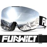 FUNWICT Ski Goggles for Men Women Adult with Anti-Fog UV Protection Windproof Ski Goggles Over Glasses Compatible with Ski Helmet for Skating Snowboard Snowmobile (Silver)