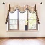 ELKCA Thick Chenille Window Curtains Valance for Living Room Luxury Waterfall Valance Curtain for Bedroom (Beige, W98 Inch, 1 Panel)