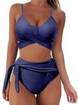 CheChury High Waisted Bikinis for Women Swimwear Padded Bikini Set Push Up Tummy Control Bikini Bottoms with Strap Ladies Swimming Costume Two Piece Swimsuit Women Bathing Suit,Navy,XXL